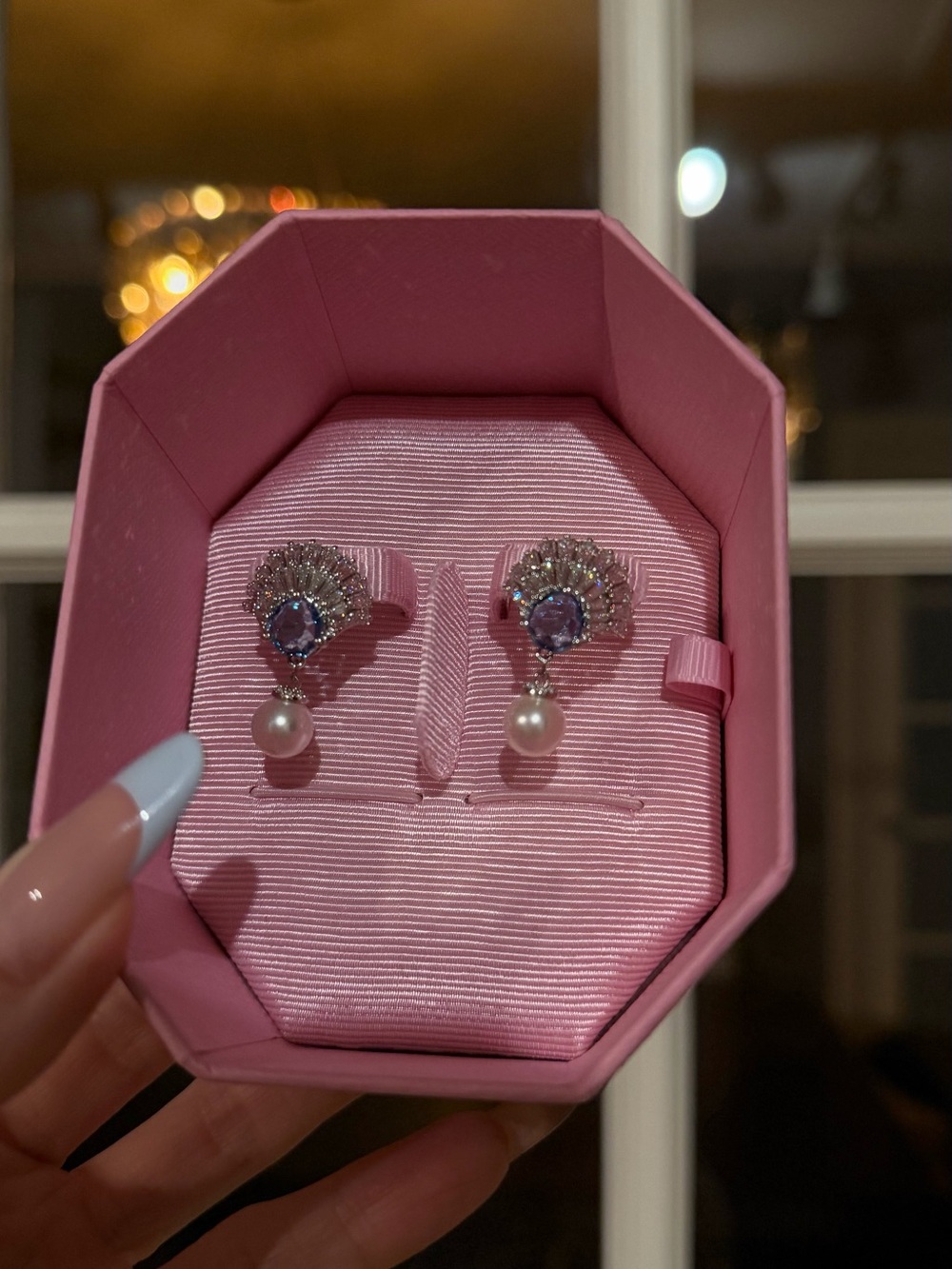 Swarovski Lavender Crystal and Pearl Drop Earrings